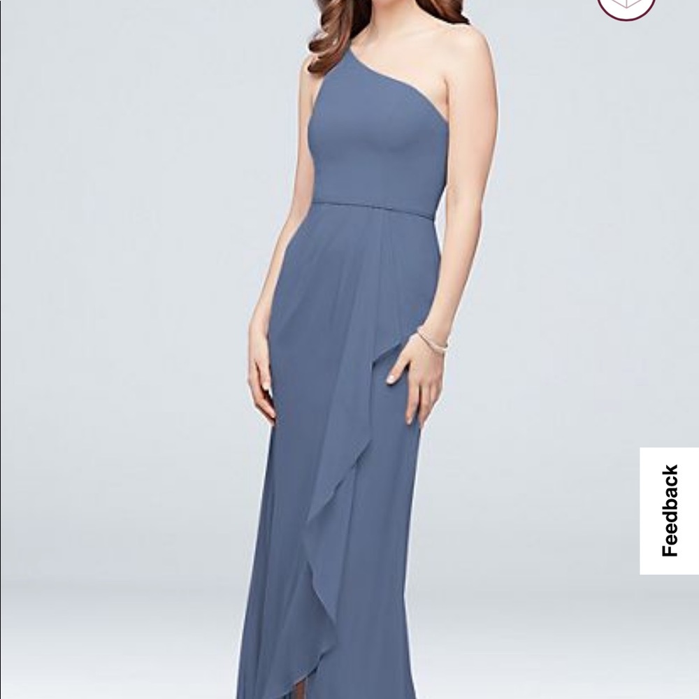 David’s bridal- One shoulder chiffon bridesmaids dress